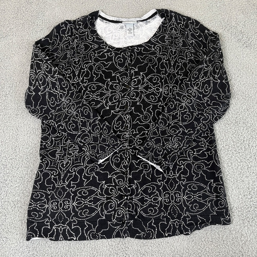 Catherines Cardigan Sweater Womens Size 1X Black White Cotton‎ Basic Everyday